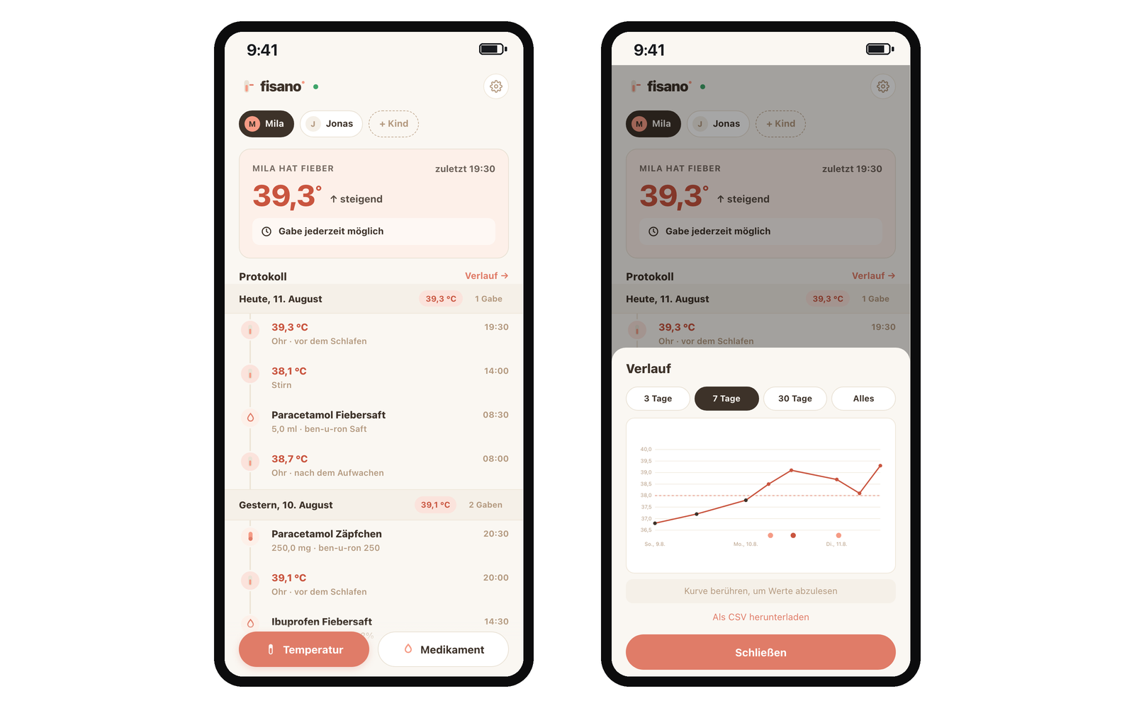 Gemacht fürs Telefon: Heute-Karte und Verlaufskurve – die letzte Gabe immer im Blick